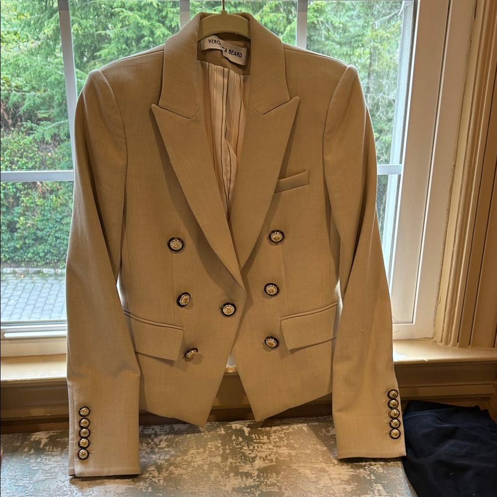 Veronica Beard Cream Double-Breasted Blazer